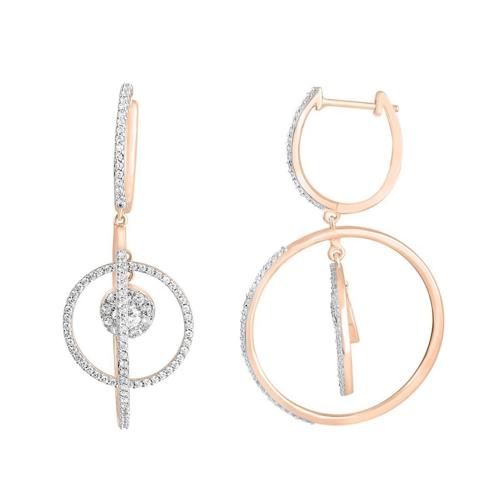 LADIES EARRINGS 1 CT ROUND DIAMOND 10K ROSE GOLD