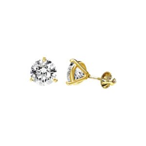 LADIES EARRINGS 1 CT ROUND DIAMOND 14K YELLOW GOLD