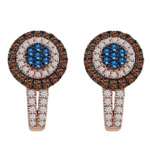 LADIES EARRINGS 1 CT WHITE/BLUE/CHOCOLATE ROUND DIAMOND 10K ROSE GOLD