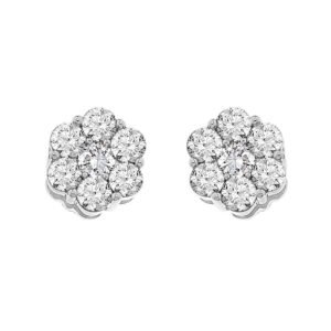 LADIES EARRINGS 2 CT ROUND DIAMOND 14K WHITE GOLD