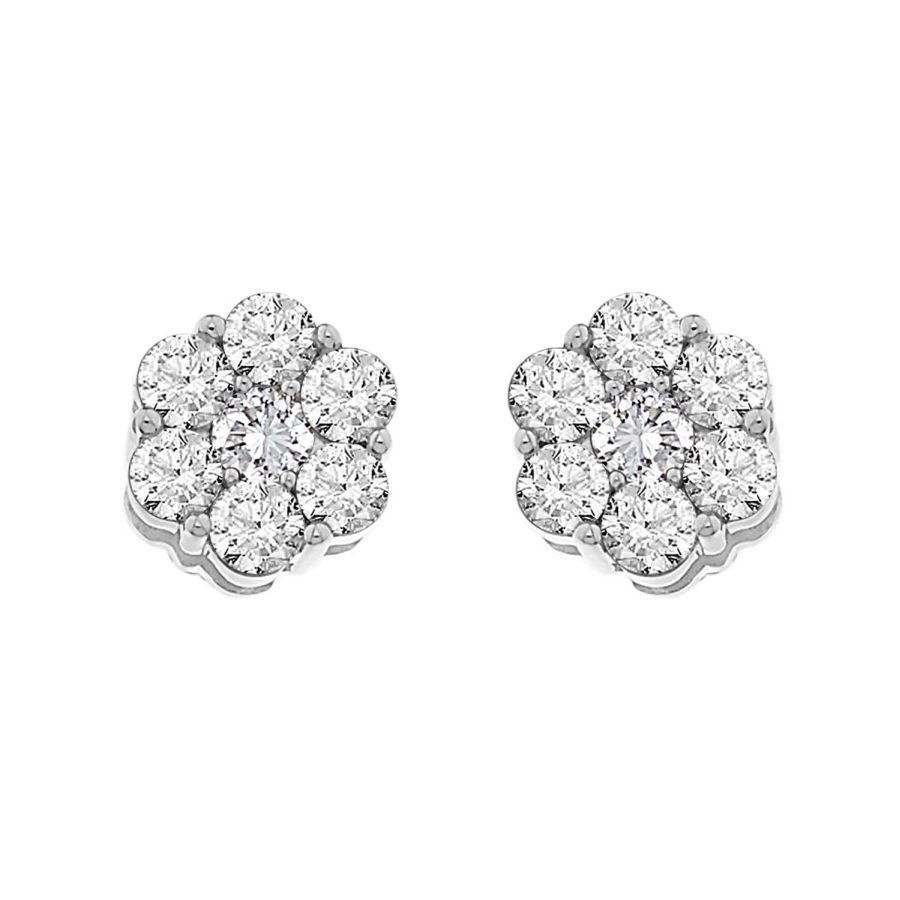 Ladies Earrings 2 Ct Round Diamond 14k White Gold