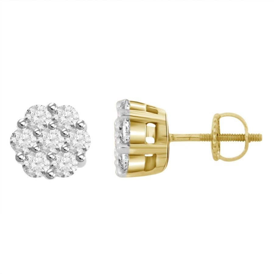 Ladies Earrings 2 Ct Round Diamond 14k Yellow Gold