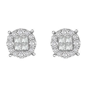 LADIES EARRINGS 2 CT ROUND/PRINCESS DIAMOND 14K WHITE GOLD