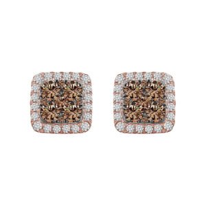 LADIES EARRINGS 3 3/8 CT WHITE/CHOCOLATE ROUND DIAMOND 14K WHITE GOLD