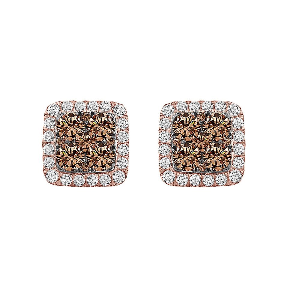 Ladies Earrings 3 3/8 Ct White/chocolate Round Diamond 14k White Gold