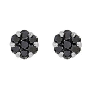 LADIES EARRINGS 3/4 CT BLACK ROUND DIAMOND SILVER