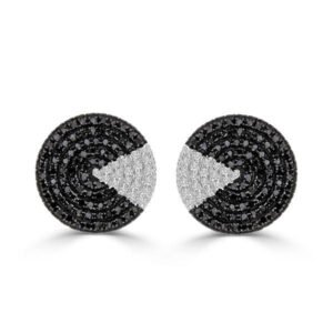 LADIES EARRINGS 3/4 CT BLACK/WHITE ROUND DIAMOND SILVER