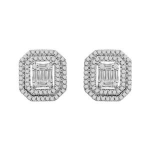 LADIES EARRINGS 3/4 CT ROUND/BAGUETTET DIAMOND 14K WHITE GOLD