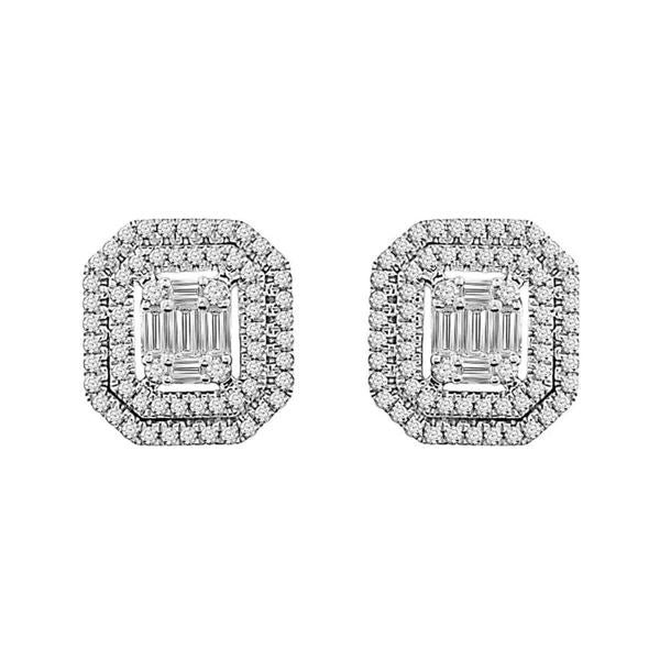 LADIES EARRINGS 3/4 CT ROUND/BAGUETTET DIAMOND 14K WHITE GOLD