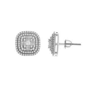 LADIES EARRINGS 3/4 CT ROUND/PRINCESS/BAGUETT DIAMOND 14K WHITE GOLD