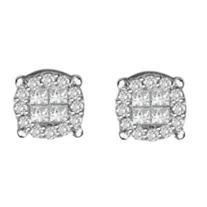 LADIES EARRINGS 3/4 CT ROUND/PRINCESS DIAMOND 14K WHITE GOLD