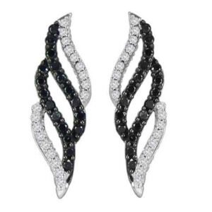 LADIES EARRINGS 3/4 CT WHITE/BLACK ROUND DIAMOND 10K YELLOW GOLD