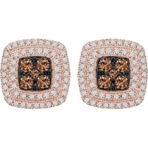 LADIES EARRINGS 3/4 CT WHITE/CHOCOLATE ROUND DIAMOND 10K ROSE GOLD