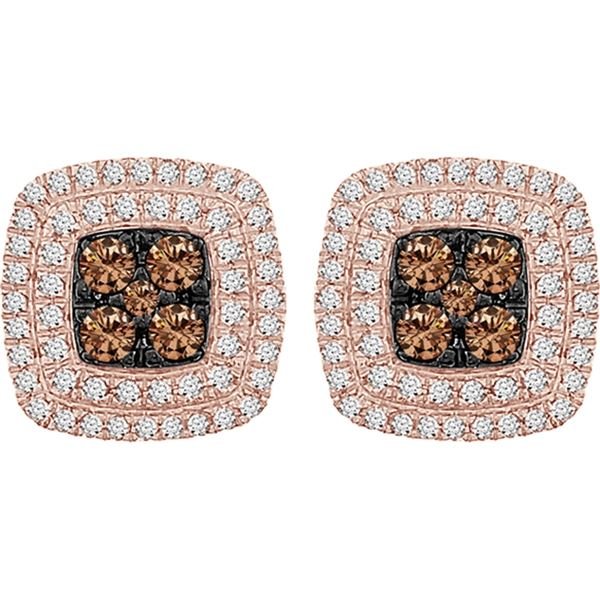 LADIES EARRINGS 3/4 CT WHITE/CHOCOLATE ROUND DIAMOND 10K ROSE GOLD