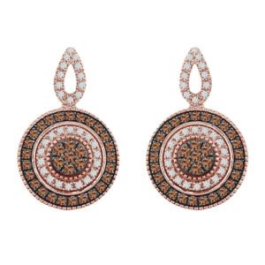 LADIES EARRINGS 7/8 CT ROUND DIAMOND 14K ROSE GOLD
