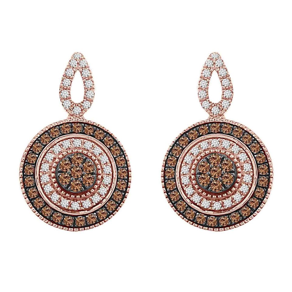 LADIES EARRINGS 7/8 CT ROUND DIAMOND 14K ROSE GOLD
