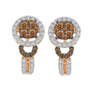 LADIES EARRINGS 7/8 CT WHITE/CHOCOLATE ROUND DIAMOND 14K ROSE GOLD