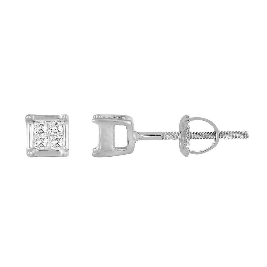 LADIES EARRINGSS 1/10 CT PRINCESS DIAMOND 10K WHITE GOLD