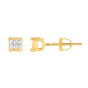 LADIES EARRINGSS 1/10 CT PRINCESS DIAMOND 10K YELLOW GOLD