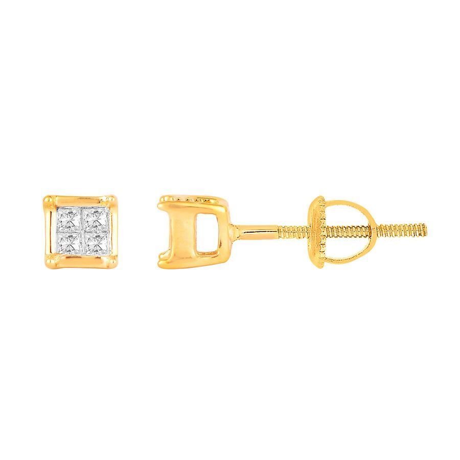 LADIES EARRINGSS 1/10 CT PRINCESS DIAMOND 10K YELLOW GOLD