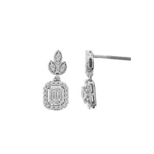 LADIES EARRINGSS 1/2 CT ROUND/BAGUETTE DIAMOND 14K WHITE GOLD