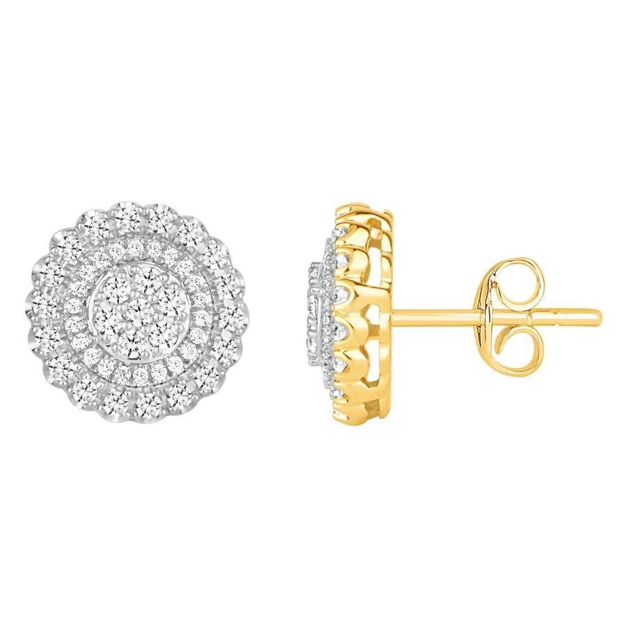 LADIES EARRINGSS 3/4 CT ROUND DIAMOND 10K YELLOW GOLD