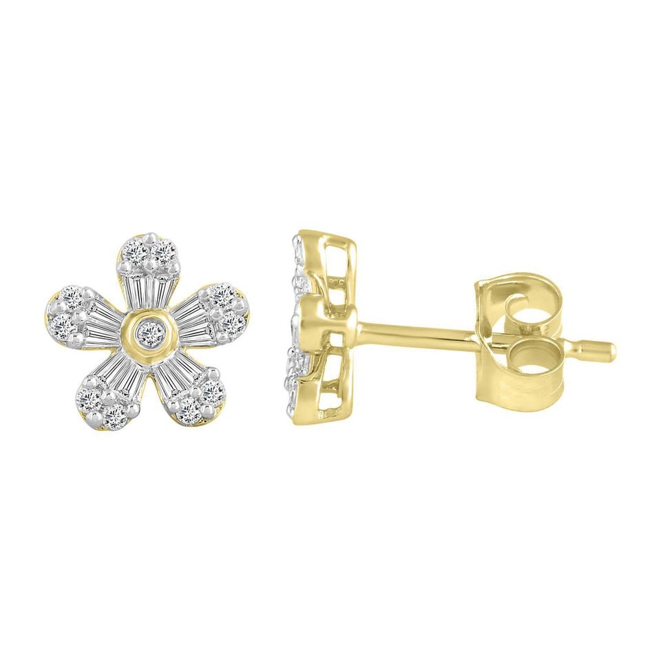 LADIES PENDANT 1/4 CT ROUND/BAGUETTE DIAMOND 10K YELLOW GOLD