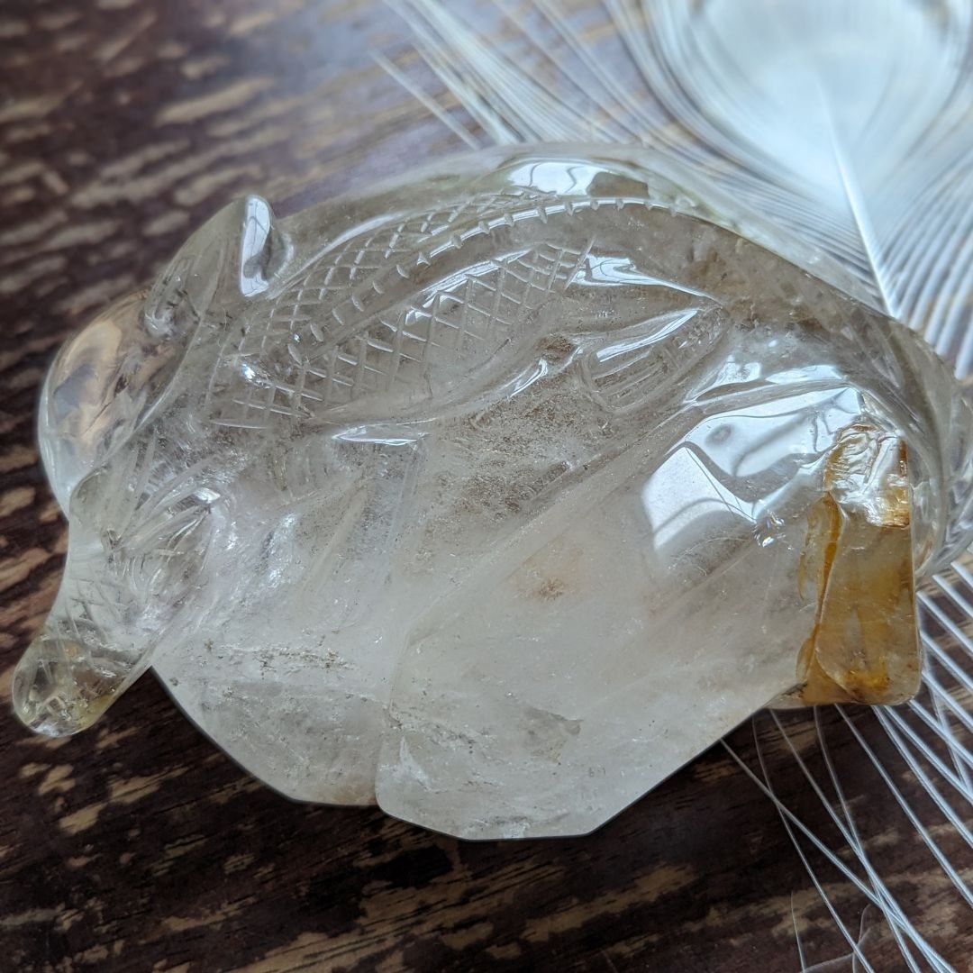Large 1.1 KG Carving Alligator on a Crystal Bed Brazilian Garden Quartz with Inclusions