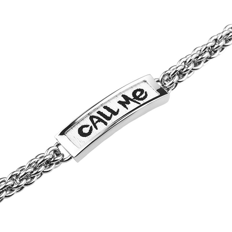 Latrinalia Woven Label “Call Me” Chain Bracelet
