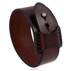 Leather Cuff Bracelet Punk Geometric Design With Brown Leather Inset And Subtle Hardware — Black | KIMLUD
