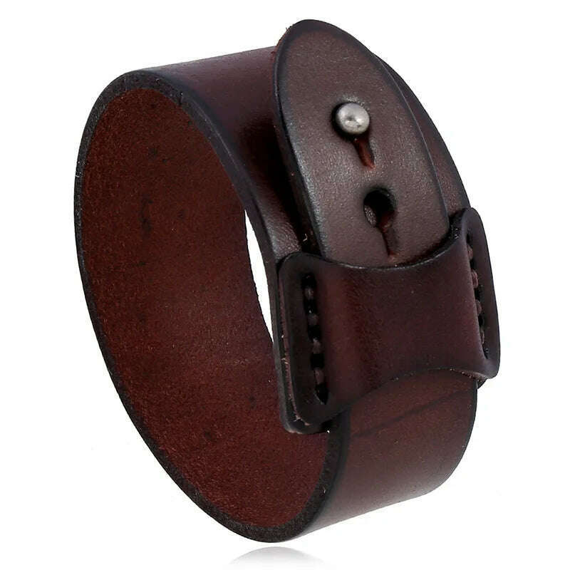 Leather Cuff Bracelet Punk Geometric Design With Brown Leather Inset And Subtle Hardware Black