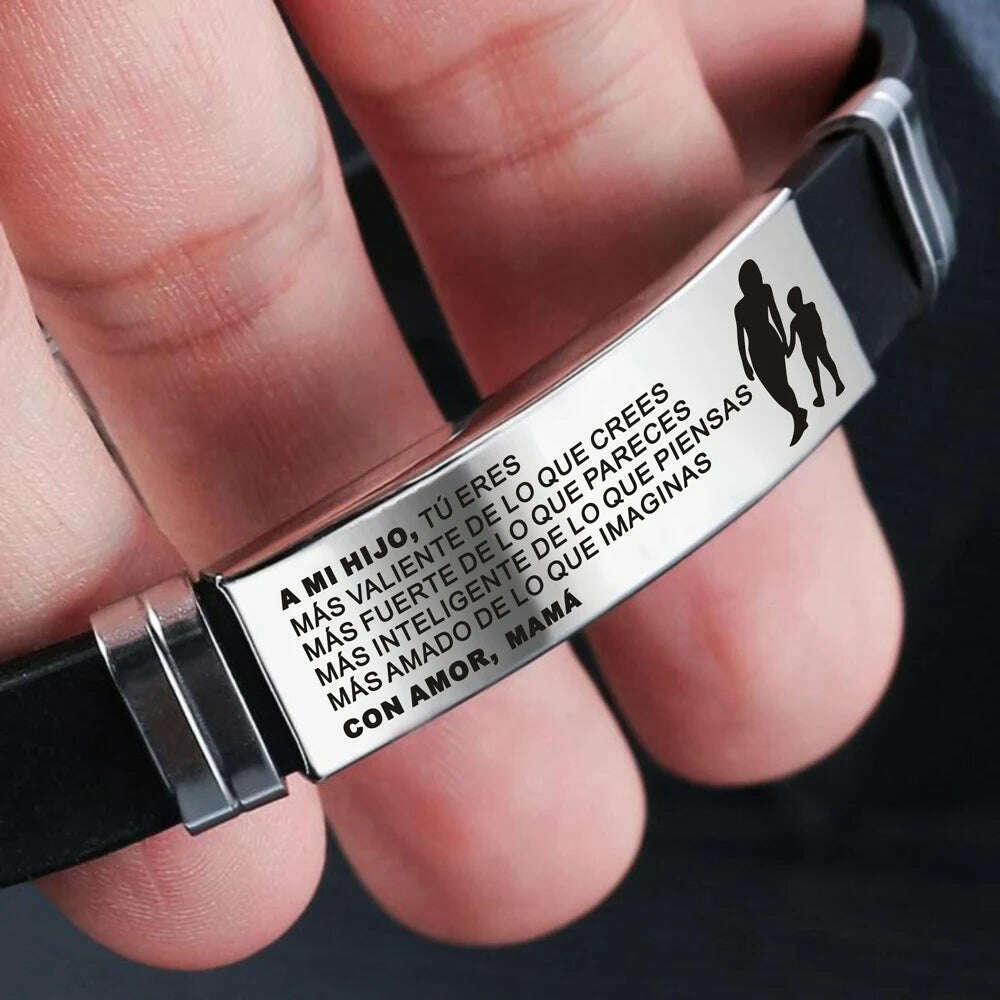 Leather Handwoven Bracelet Engraved To My Son — Black | KIMLUD