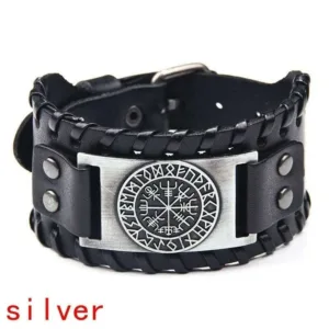 Leather Wide Pirate Compass Bracelet — Dark Brown | KIMLUD