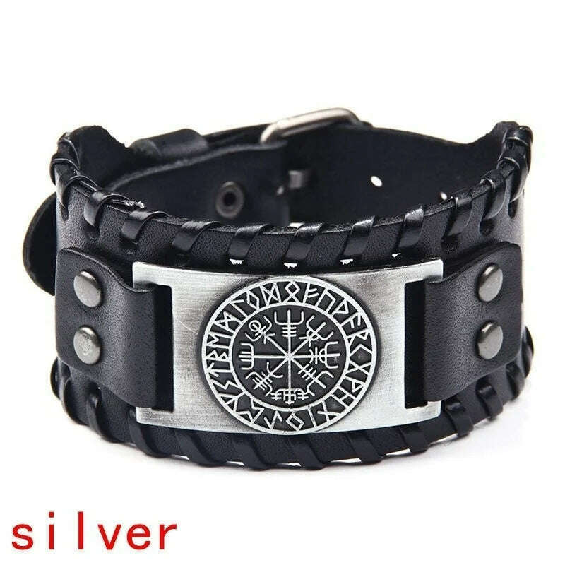 Leather Wide Pirate Compass Bracelet — Dark Brown | KIMLUD