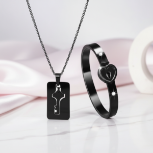 Lock and Key Necklace and Bracelet For Couples