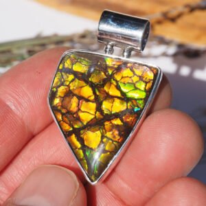Lovely Natural Flashes Alberta Ammolite Pendant in Sterling Silver