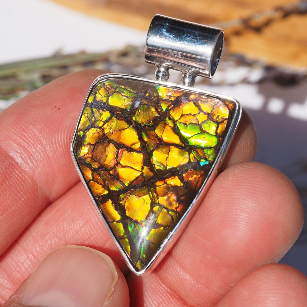 Lovely Natural Flashes Alberta Ammolite Pendant in Sterling Silver