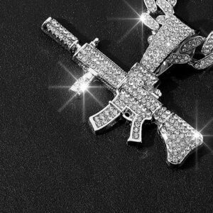 M4 Carbine Gun Iced Pendant In WhiteGold-Plated