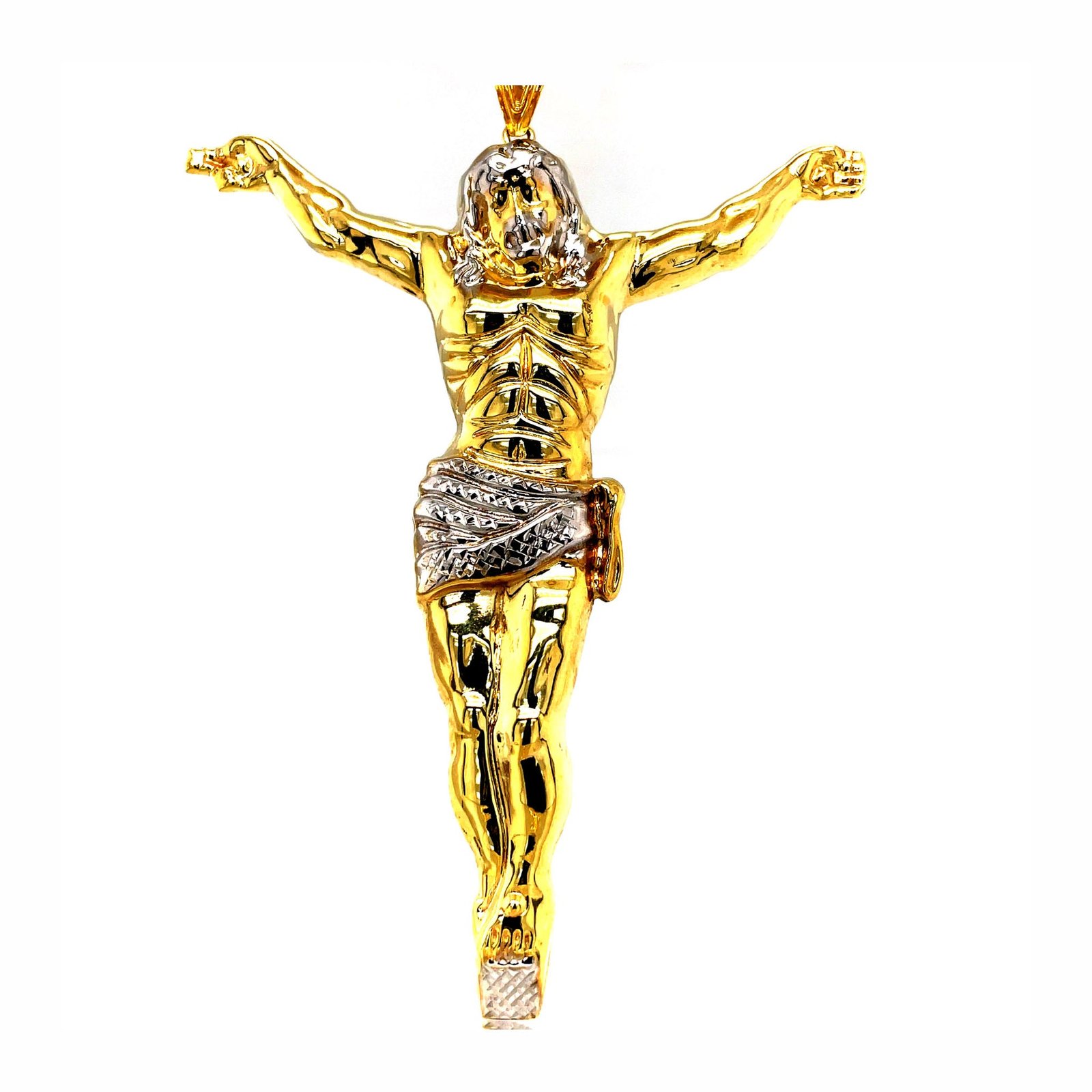 Men’s Diamond Cut Crucifix Jesus Body Pendant in 10KT Yellow Gold