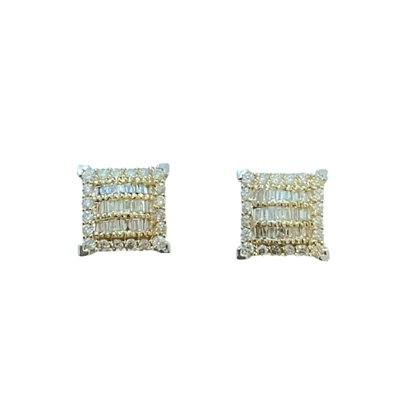 Men’s Princess Textured Diamond Stud Earrings – 1.00 Carats In 10kt Yellow Gold