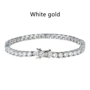 Moissanite Tennis Bracelet 18K White Gold Plated 925 Sterling Silver — Cool White-Silver | KIMLUD