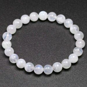 Moonstone Beaded Bracelet With Blue Flash — White Moonstone | KIMLUD