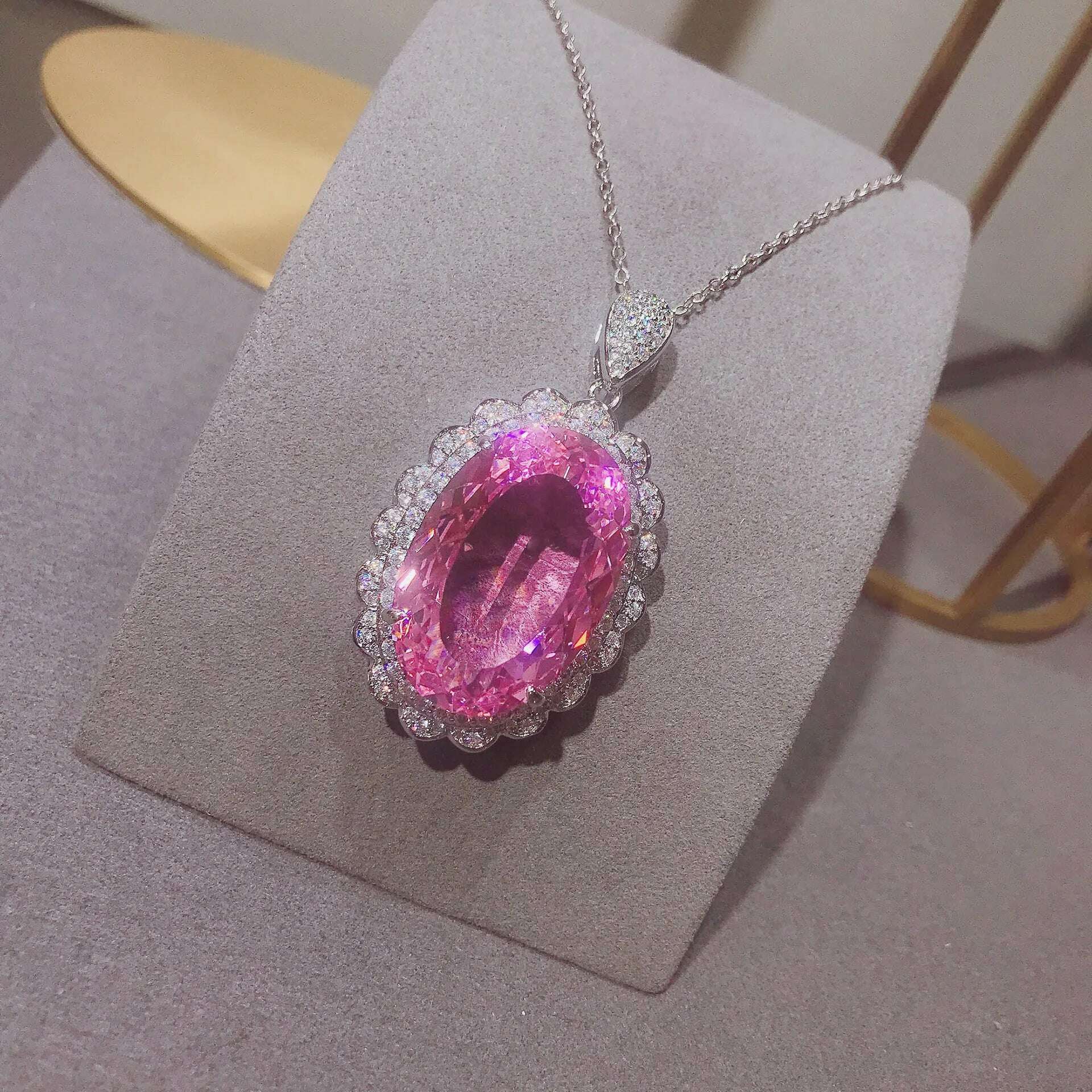 Morgan Stone Jewelry Set Pendant Ring Earrings Necklace — Pink | KIMLUD
