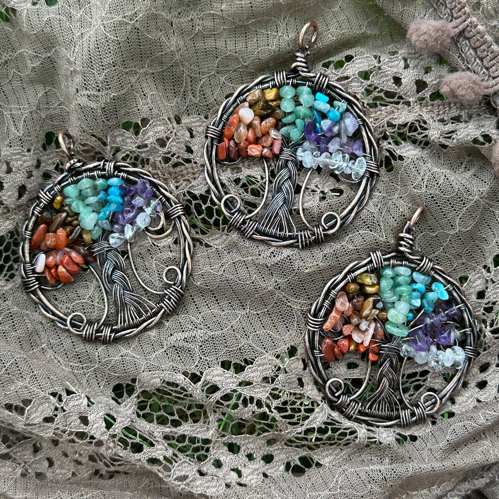 Multi-stone Tree of Life Pendants – Includes adjustable necklace cord