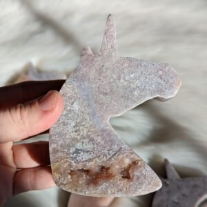 Mystical and Magical Pink Amethyst with Druzy Unicorn Carving