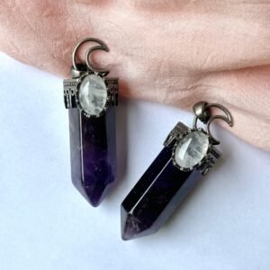 Mystical Moon Amethyst Pendant with Quartz Accent - Gemstone Pendants