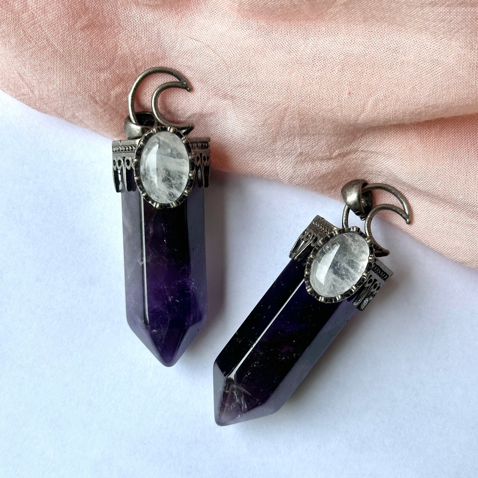 Mystical Moon Amethyst Pendant with Quartz Accent – Gemstone Pendants