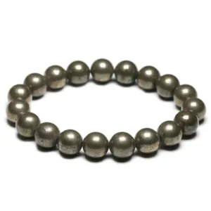 Natural Pyrite Bead Bracelet Elastic 6/8/10mm — Bronze-Gold | KIMLUD