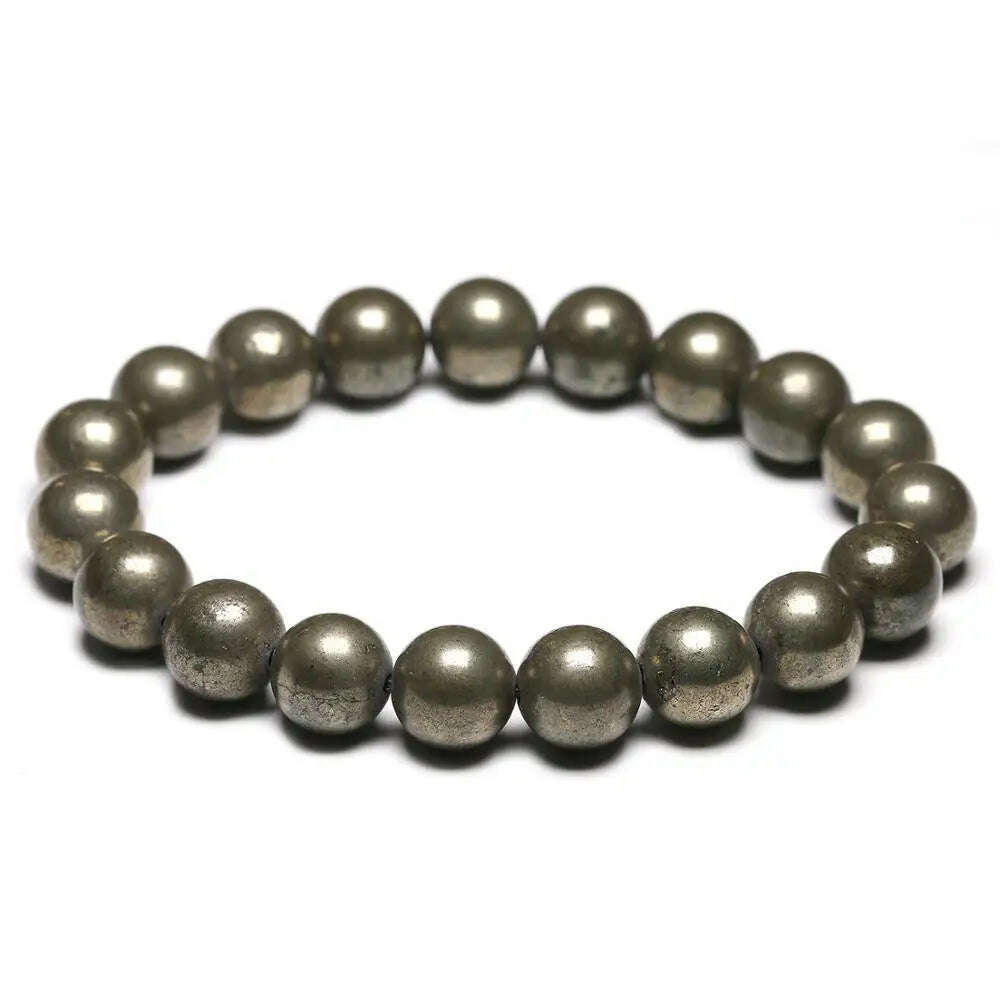 Natural Pyrite Bead Bracelet Elastic 6/8/10mm — Bronze-Gold | KIMLUD