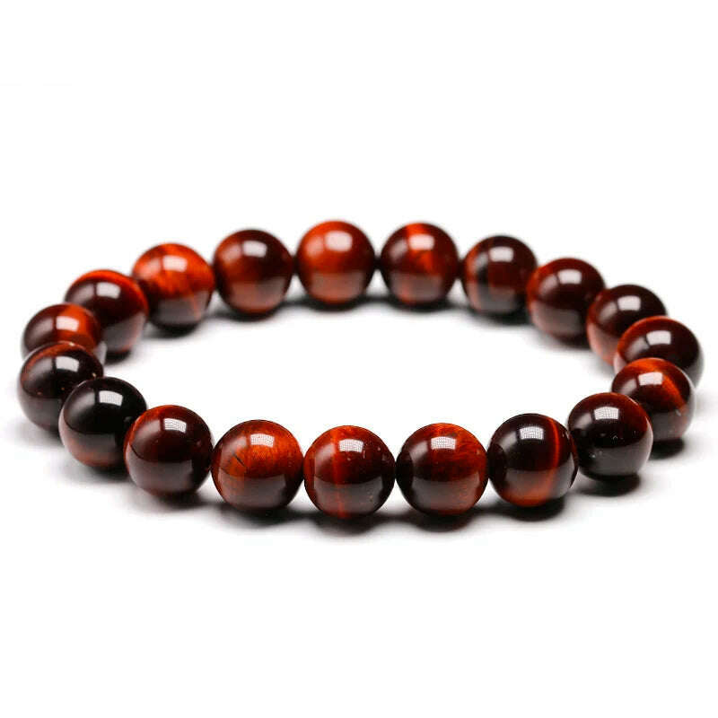 Natural Stone Bead Bracelet Strand Buddha Unisex Handmade — Red Tiger Eye | KIMLUD